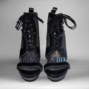 Tsubo Black Open-Toe Combat Booties